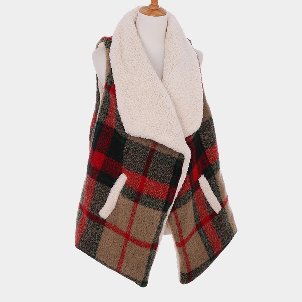 Plaid Sherpa lined vest NEW